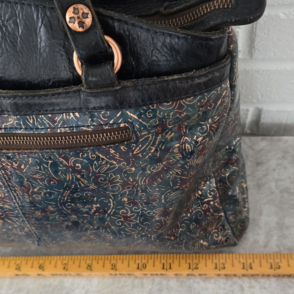 Patricia Nash Black Gold Embossed Floral Tote Bag Metal Hardware Medium - Picture 7 of 16